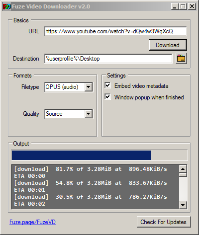 Screenshot of the Fuze Video Downloader